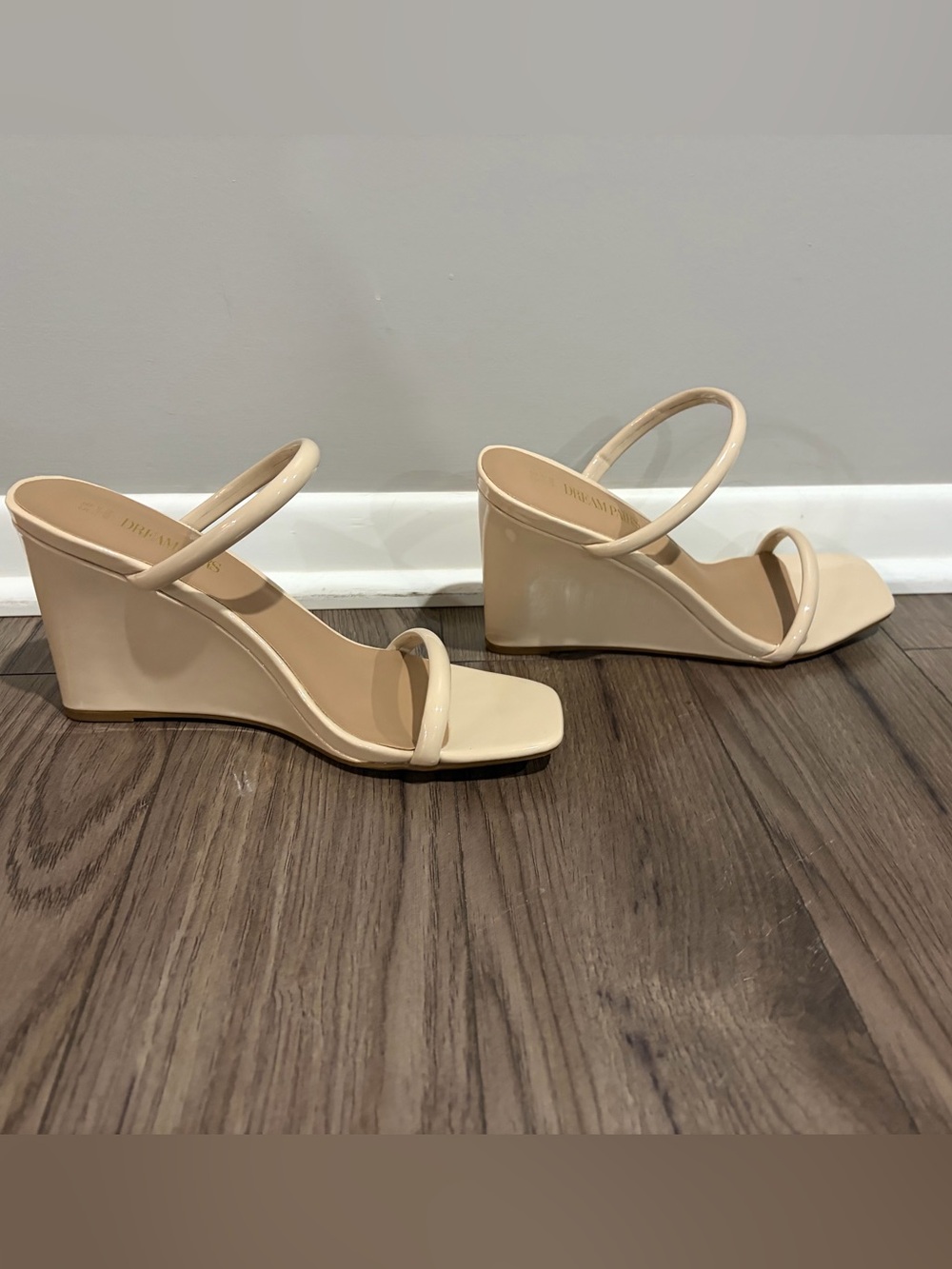Dream Pairs Beige Patent Wedge Sandals - Minimal Strappy Heels